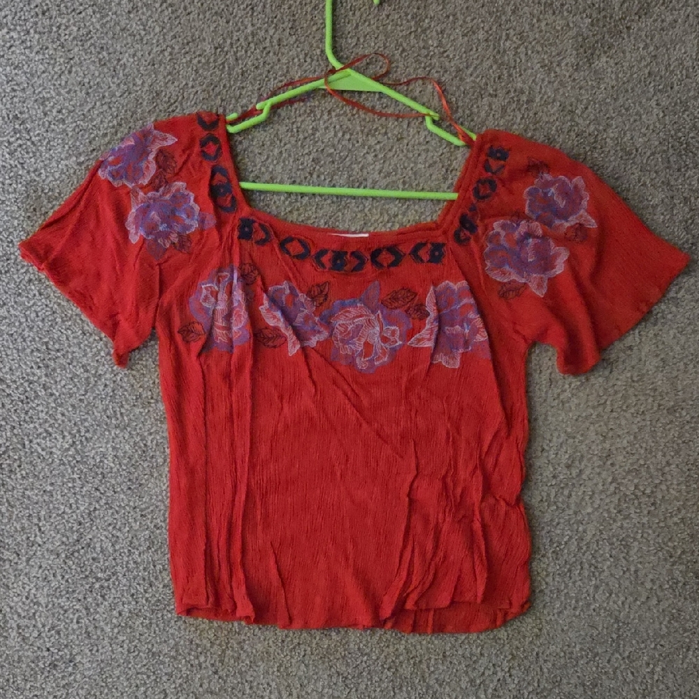 Cloud Chaser Reddish and Blue Floral Blouse